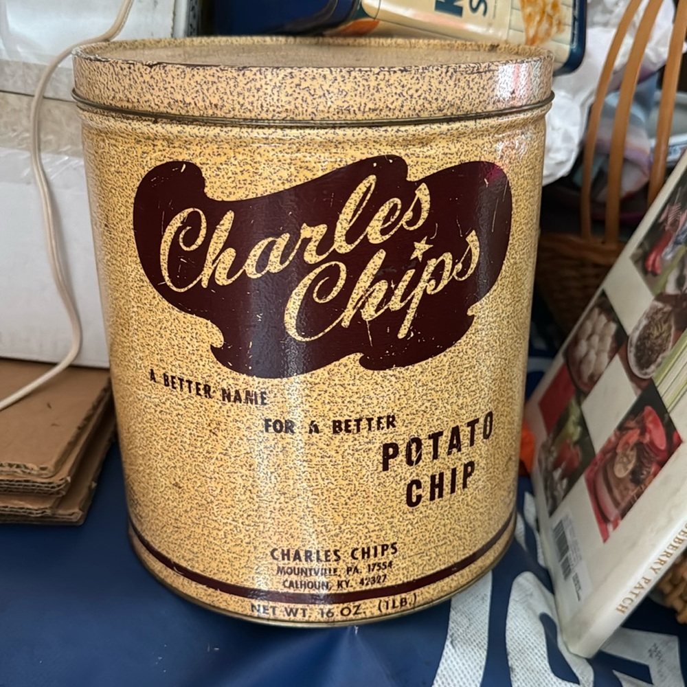 Vintage Charles Chips Canister Tin
